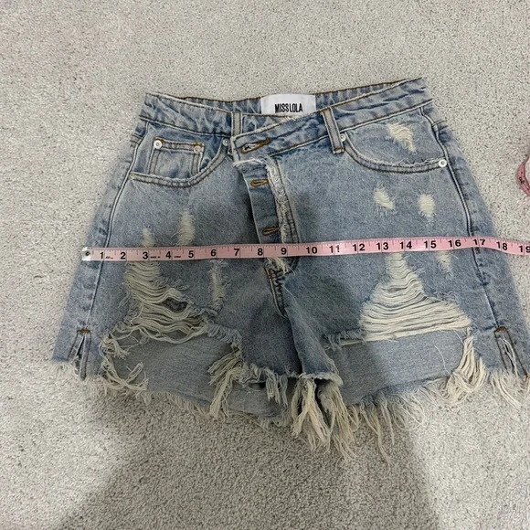 Miss Lola Light Blue Distressed Jean Shorts - Picture 6 of 7